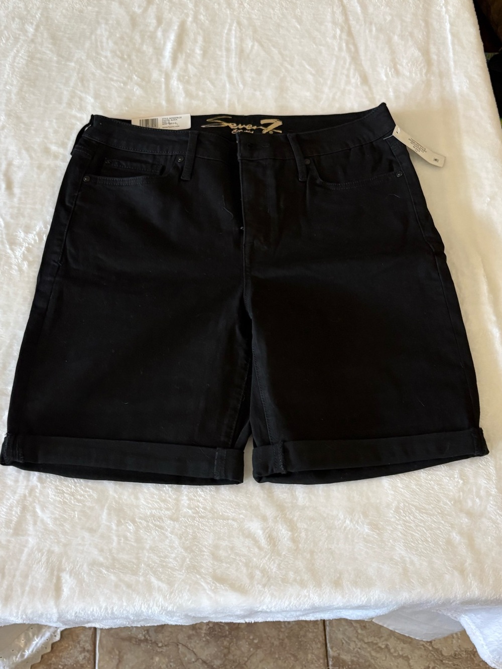 Seven7 Black Denim Rolled-Hem Bermuda Shorts - New